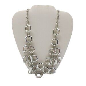 Clear Silver Tone Hexagon Link Statement Necklace By Erica Lyons